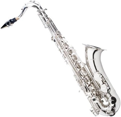 Mendini By Cecilio Tenor Saxophone - B Flat Saxophone for Beginner Musicians with Hard Case, Tuner, Mouthpiece, 10 Reeds, Polishing Cloth, Cleaning Rod, Gloves, Strap (Silver Nickel) — view 2