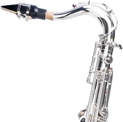 Mendini By Cecilio Tenor Saxophone - B Flat Saxophone for Beginner Musicians with Hard Case, Tuner, Mouthpiece, 10 Reeds, Polishing Cloth, Cleaning Rod, Gloves, Strap (Silver Nickel) — view 3