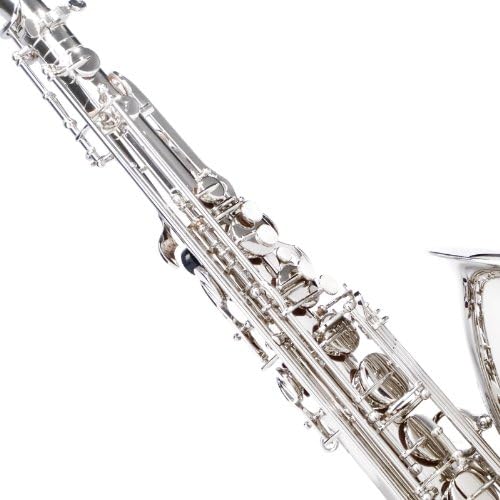 Mendini By Cecilio Tenor Saxophone - B Flat Saxophone for Beginner Musicians with Hard Case, Tuner, Mouthpiece, 10 Reeds, Polishing Cloth, Cleaning Rod, Gloves, Strap (Silver Nickel) — view 4