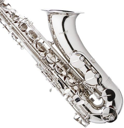 Mendini By Cecilio Tenor Saxophone - B Flat Saxophone for Beginner Musicians with Hard Case, Tuner, Mouthpiece, 10 Reeds, Polishing Cloth, Cleaning Rod, Gloves, Strap (Silver Nickel) — view 5