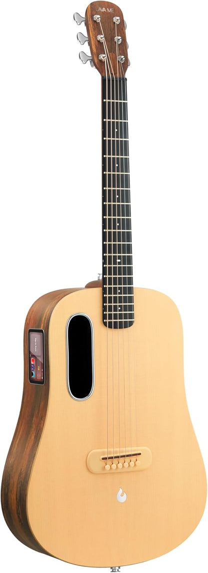 LAVA ME 4 Solid Spruce Top Series,HILAVA 2.0 Smart Acoustics Electric Guitars,right handed,with 3.5 inch TouchScreen,FreeBoost 2.0, Ideal Bag, Woodgrain Brown/Burlywood,36 inch