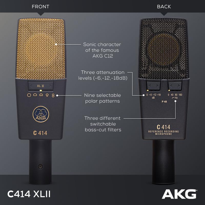 AKG Pro Audio C414 XLII Stereoset Large-Diaphragm, Vocal, Instrument Condenser Microphone, Multipattern, Live Sound or Studio, with Accessories, and Hard Case, Matched Pair. Black and Gold — view 4