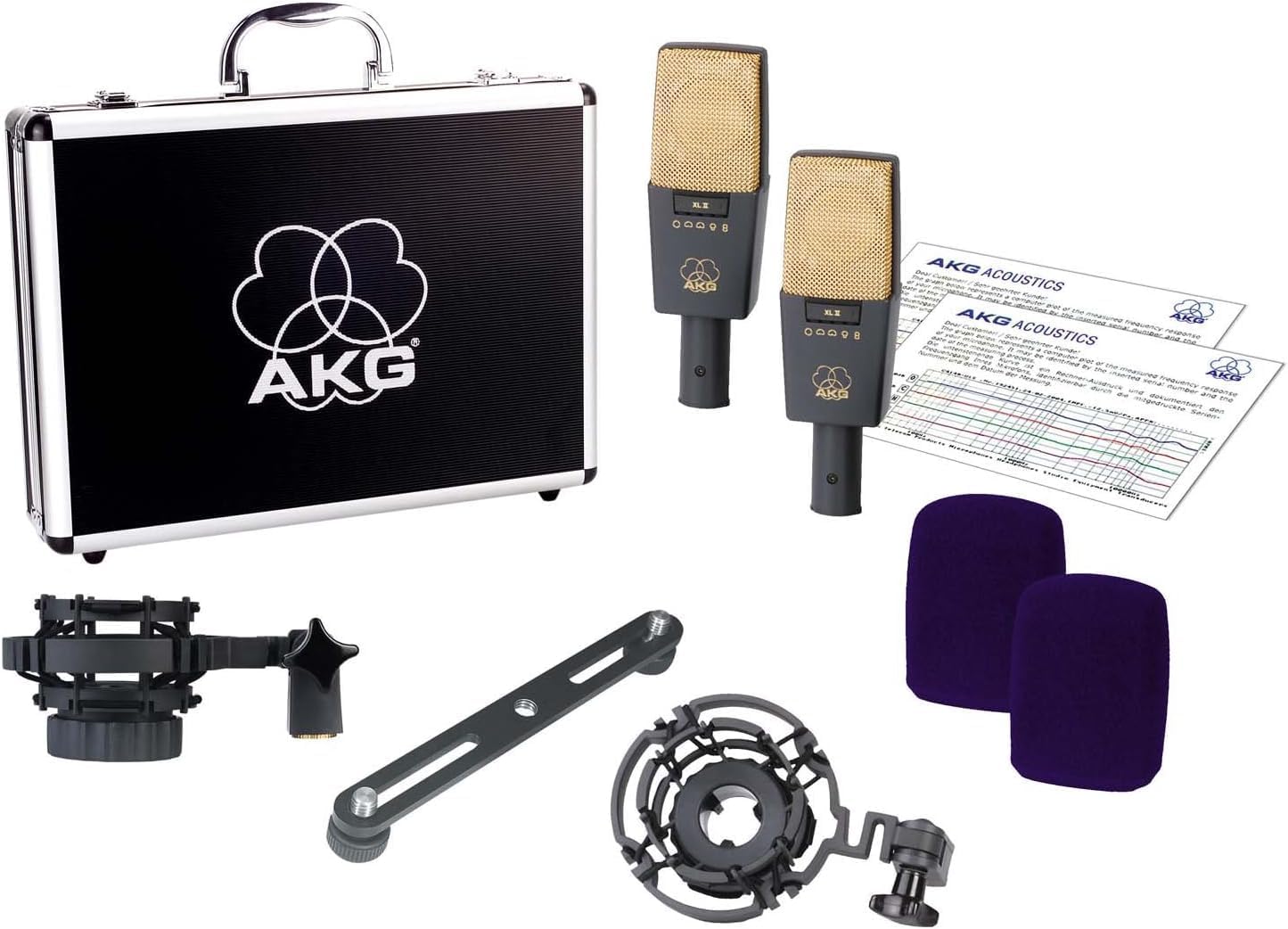 AKG Pro Audio C414 XLII Stereoset Large-Diaphragm, Vocal, Instrument Condenser Microphone, Multipattern, Live Sound or Studio, with Accessories, and Hard Case, Matched Pair. Black and Gold — view 6