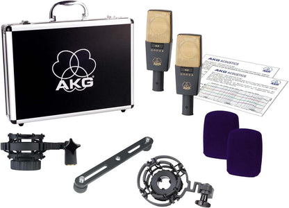 AKG Pro Audio C414 XLII Stereoset Large-Diaphragm, Vocal, Instrument Condenser Microphone, Multipattern, Live Sound or Studio, with Accessories, and Hard Case, Matched Pair. Black and Gold — view 6