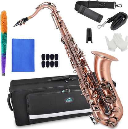 Tenor Saxophone Red Antique Copper B Flat Tenor Sax Professional Tenor Saxophone for Beginners Students and Musicians with Carrying Case,Mouthpiece,Reeds,Cleaning Kit,Neck Strap