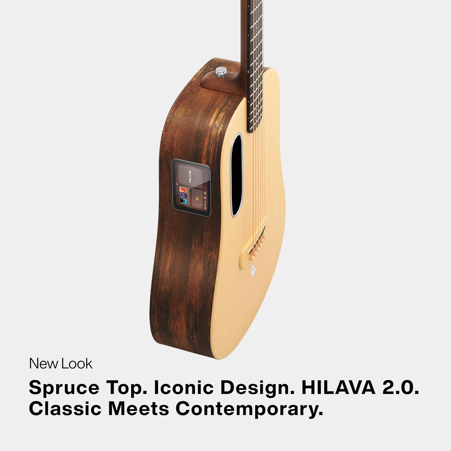 LAVA ME 4 Solid Spruce Top Series,HILAVA 2.0 Smart Acoustics Electric Guitars,right handed,with 3.5 inch TouchScreen,FreeBoost 2.0, Ideal Bag, Woodgrain Brown/Burlywood,36 inch — view 3