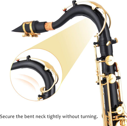Tenor Saxophone Black/Golden B Flat Tenor Sax Professional Tenor Saxophone for Beginners Students and Musicians with Carrying Case,Mouthpiece,Reeds,Cushion Pads,Cleaning Kit,Neck Strap — view 3