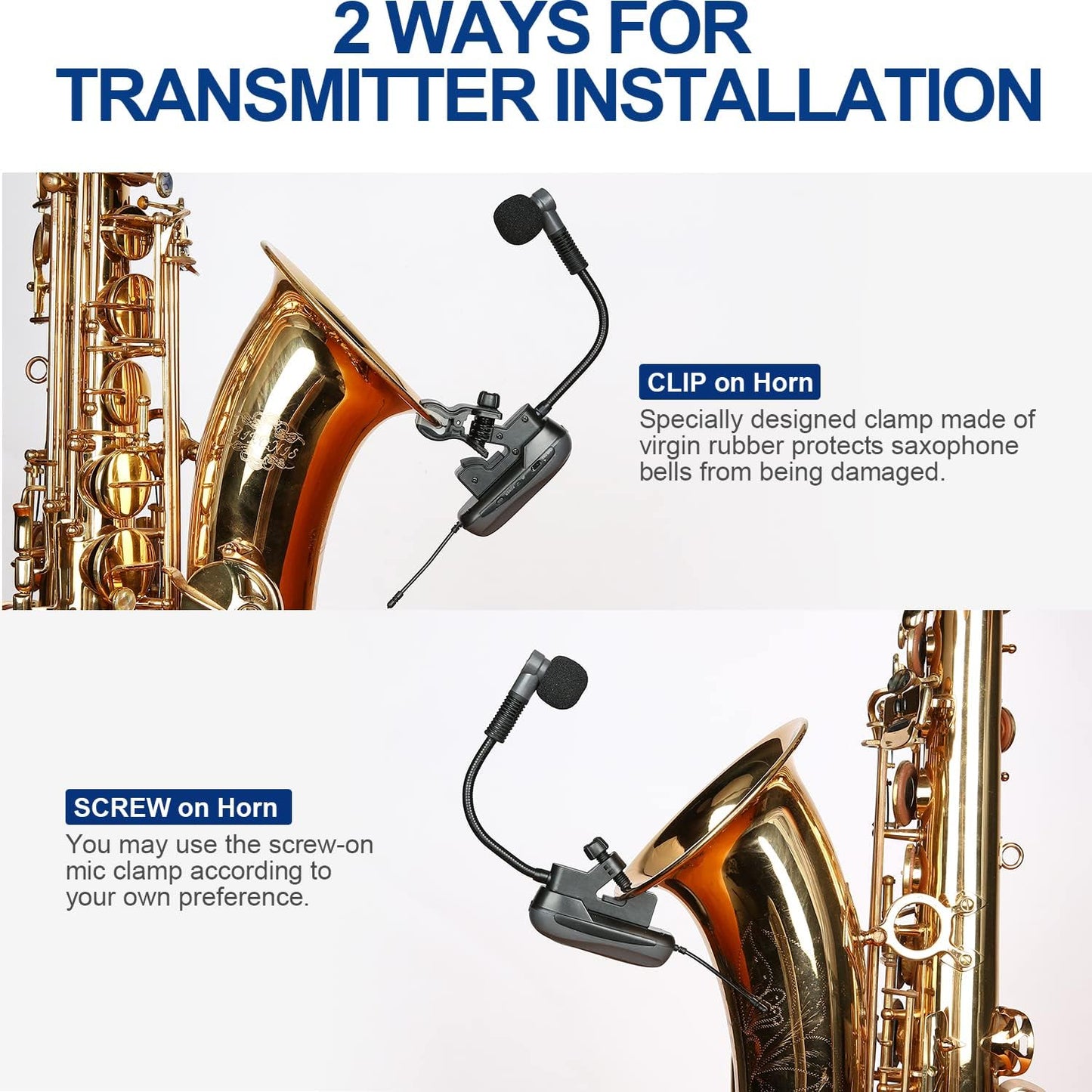 Saxophone Microphone Wireless Condenser Gooseneck Live and Recording System Clip-on Sax Mic for Brass Instruments (D-333T — view 5