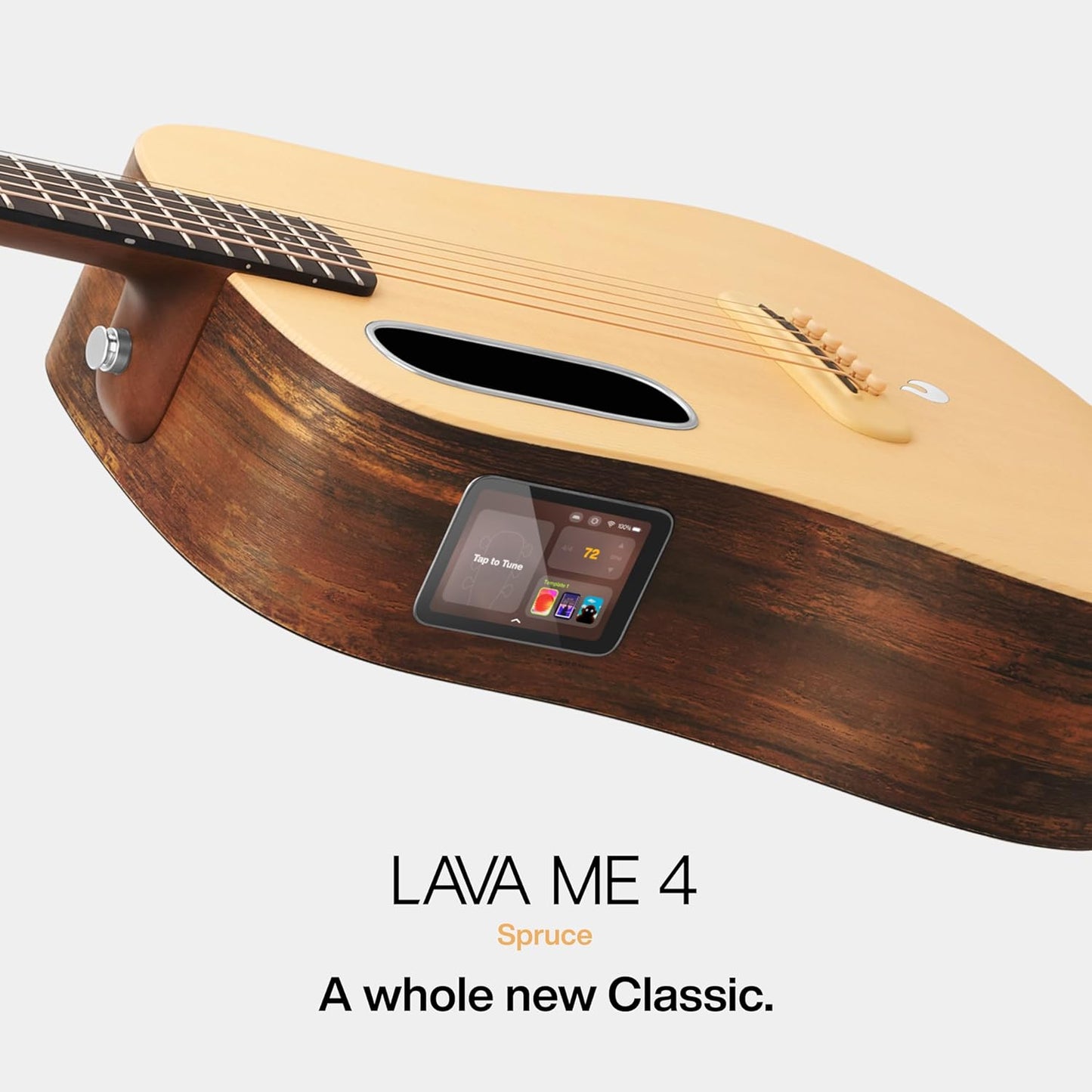 LAVA ME 4 Solid Spruce Top Series,HILAVA 2.0 Smart Acoustics Electric Guitars,right handed,with 3.5 inch TouchScreen,FreeBoost 2.0, Ideal Bag, Woodgrain Brown/Burlywood,36 inch — view 2