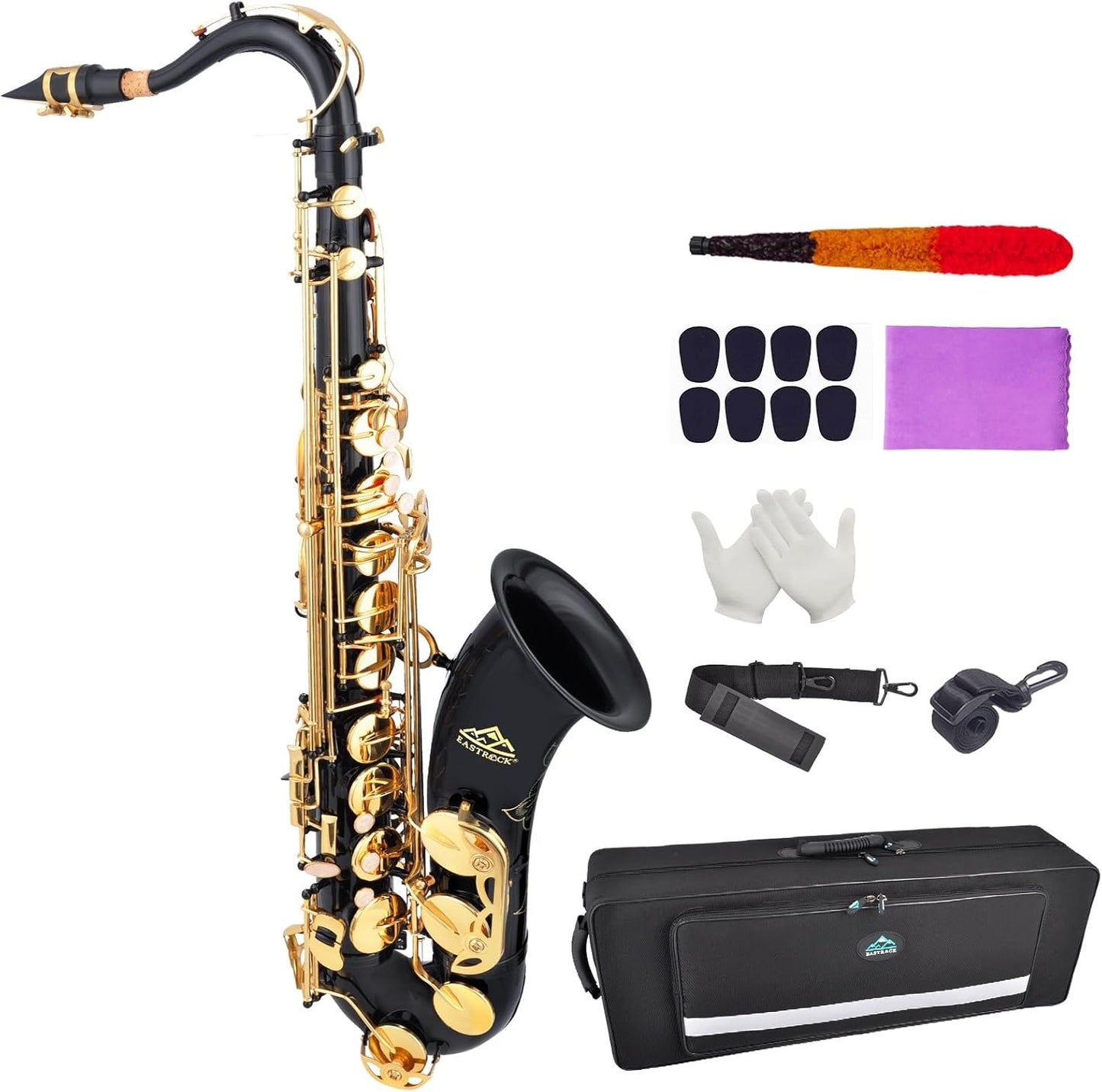 Tenor Saxophone Black/Golden B Flat Tenor Sax Professional Tenor Saxophone for Beginners Students and Musicians with Carrying Case,Mouthpiece,Reeds,Cushion Pads,Cleaning Kit,Neck Strap