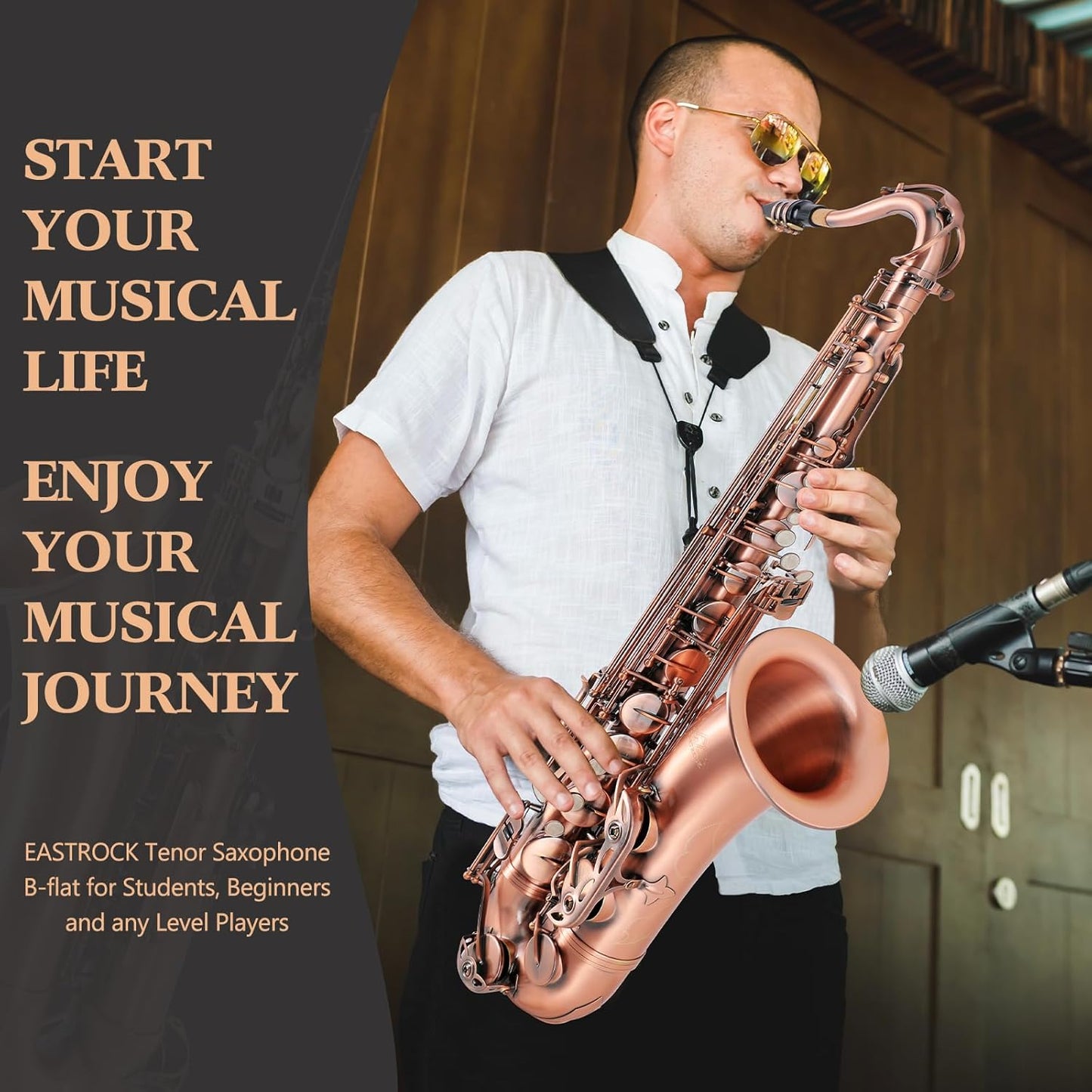Tenor Saxophone Red Antique Copper B Flat Tenor Sax Professional Tenor Saxophone for Beginners Students and Musicians with Carrying Case,Mouthpiece,Reeds,Cleaning Kit,Neck Strap — view 7