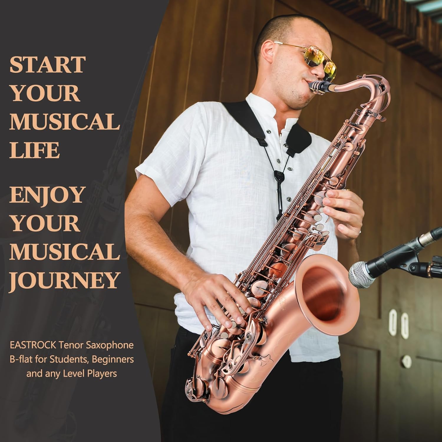 Tenor Saxophone Red Antique Copper B Flat Tenor Sax Professional Tenor Saxophone for Beginners Students and Musicians with Carrying Case,Mouthpiece,Reeds,Cleaning Kit,Neck Strap — view 7