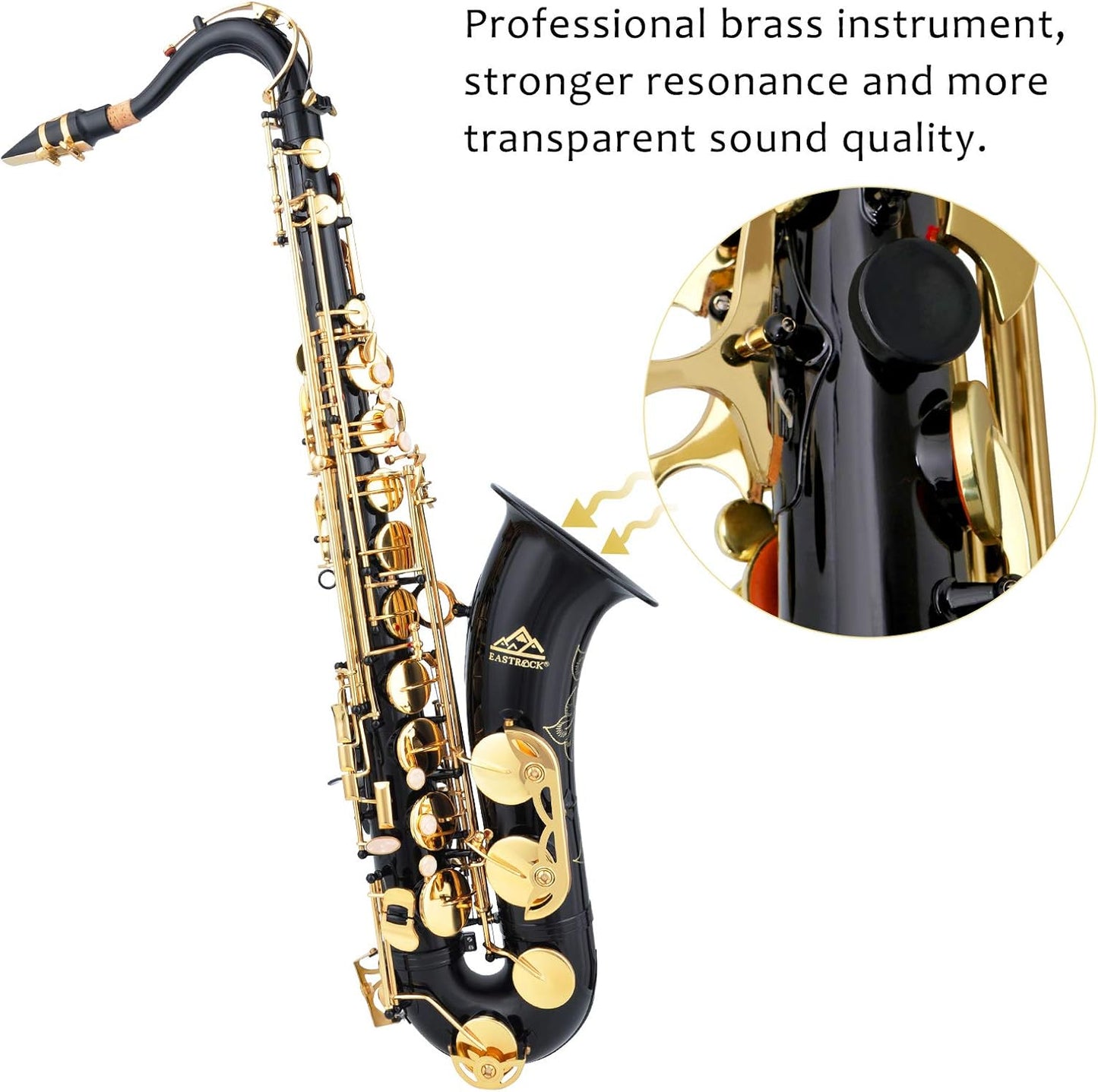 Tenor Saxophone Black/Golden B Flat Tenor Sax Professional Tenor Saxophone for Beginners Students and Musicians with Carrying Case,Mouthpiece,Reeds,Cushion Pads,Cleaning Kit,Neck Strap — view 5