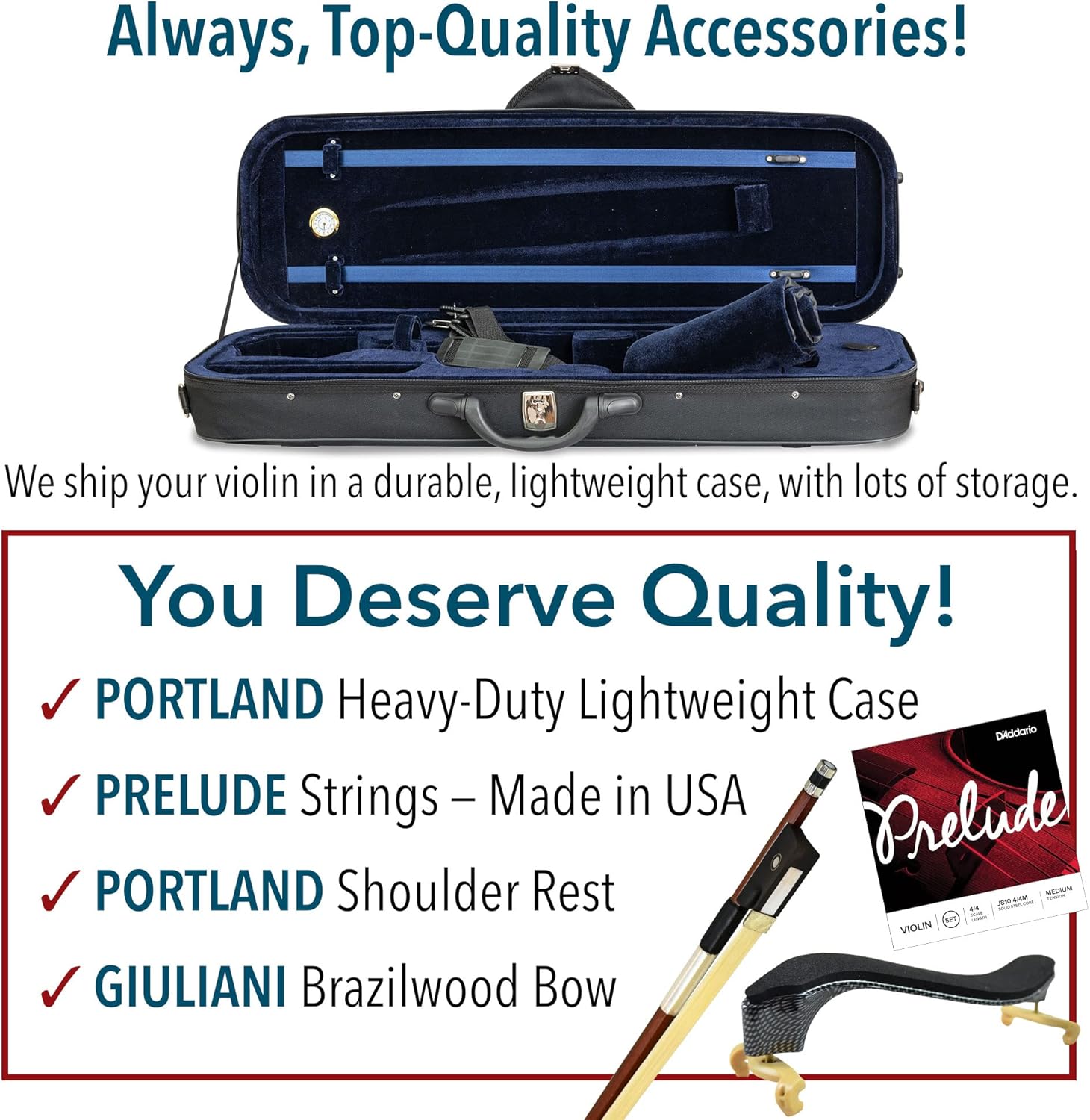 Antonio Giuliani Primo Violin Full Size (4/4) Bundle By Kennedy Violins - Carrying Case and Accessories Included - Solid Maple Wood and Ebony Fittings — view 9