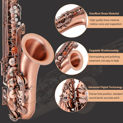 Tenor Saxophone Red Antique Copper B Flat Tenor Sax Professional Tenor Saxophone for Beginners Students and Musicians with Carrying Case,Mouthpiece,Reeds,Cleaning Kit,Neck Strap — view 3