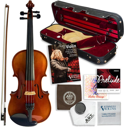Antonio Giuliani Primo Violin Full Size (4/4) Bundle By Kennedy Violins - Carrying Case and Accessories Included - Solid Maple Wood and Ebony Fittings