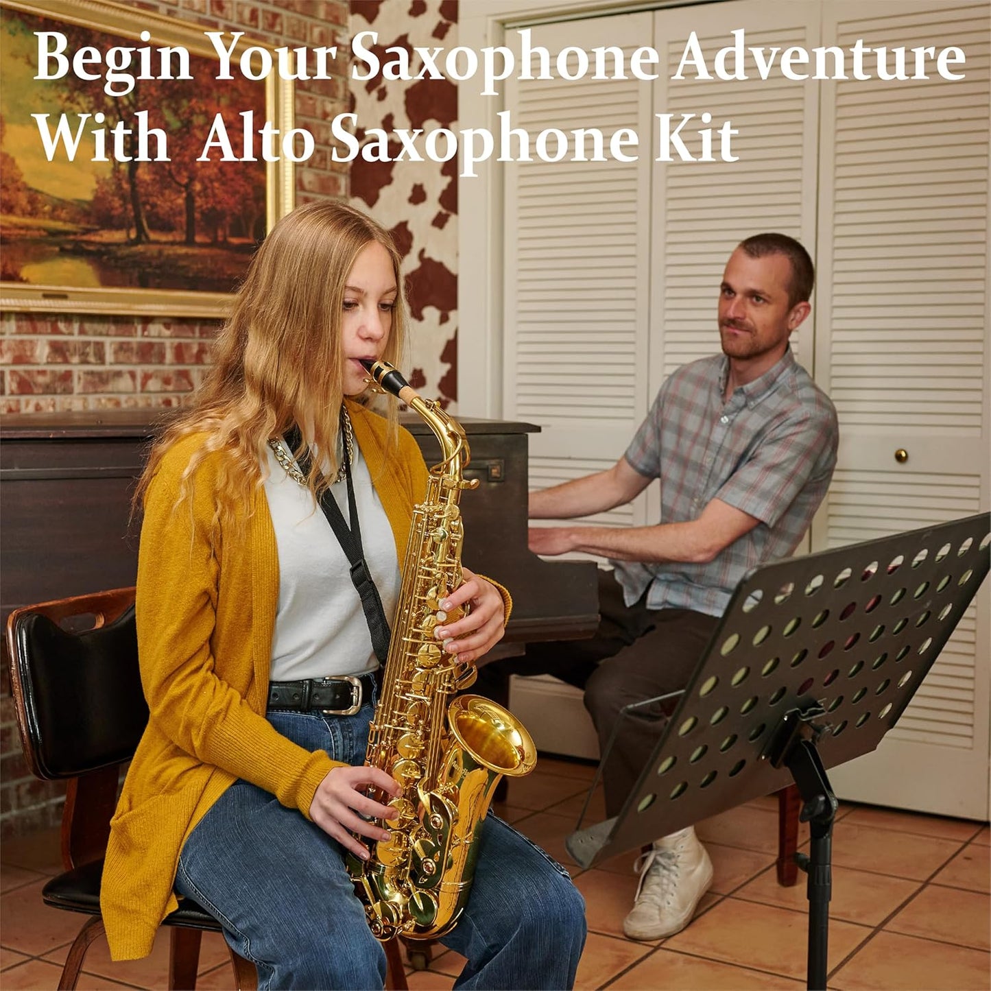 Mendini By Cecilio Alto Saxophone for Beginners with Tuner, Mouthpiece, Case, 10 Reeds, Grease, Cleaning Cloth & Rod, Gloves, Strap, Book (Black Silver) — view 7