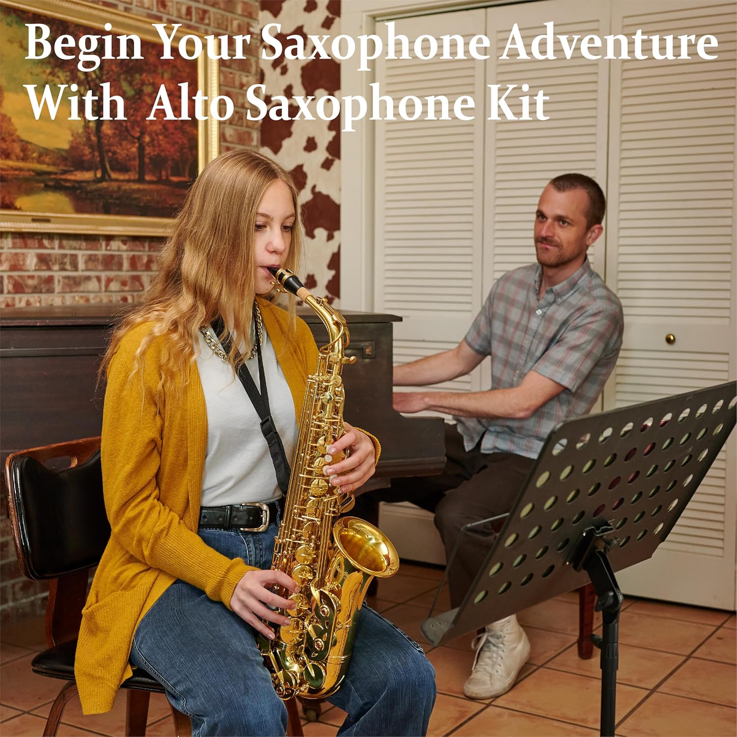 Mendini By Cecilio Alto Saxophone for Beginners with Tuner, Mouthpiece, Case, 10 Reeds, Grease, Cleaning Cloth & Rod, Gloves, Strap, Book (Black Silver) — view 7